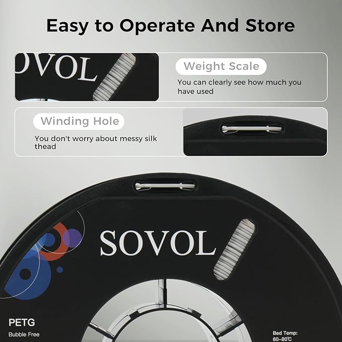 Sovol 3D Printer PETG Filament 1.75mm 1KG (2.2lbs), High Precision, Strong Toughness, Wiring Tightness, Dimensional Accuracy +/- 0.03 mm, 3D Printing PETG Filaments, Gray - Image 7