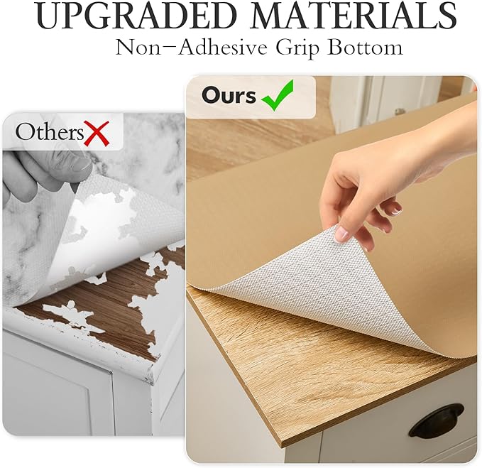 Beautysaid Shelf and Drawer Liner for Kitchen Cabinet, Non Adhesive Non Slip Shelf Paper Waterproof Washable Thickened for Dresser Pantry Shelve Bathroom Protector Liner(Beige,12 in x 10 FT) - Image 8