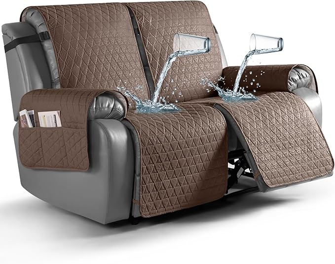 TAOCOCO 100% Waterproof Recliner Cover, Non-Slip Washable Reclining Couch Cover with Elastic Leg Straps, Furniture Protector for Dogs (Brown, 2 Seater) by TAOCOCO
