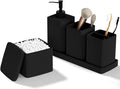 Matte Black Bathroom Accessories Set 5 Pieces, Resin Toothbrush Holders Set Complete with Soap Dispenser, Toothbrush Holder, Vanity Tray, Bathroom Tumbler and Qtip Holder for Small Spaces by LetUsMakeHomeYourFavoriteDestination