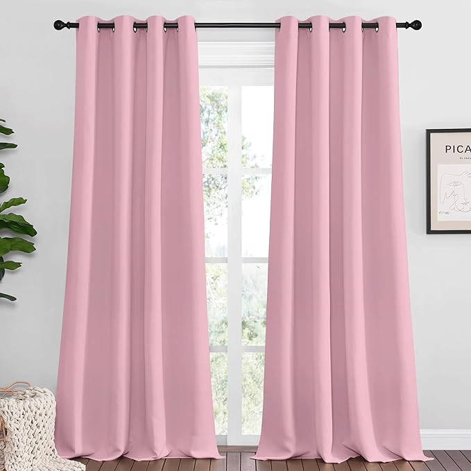 NICETOWN Crystal Pink Blackout Curtains 120" Long for Office, Dining Room, Guest Room, 55" Wide, 2 Pieces, Sound Reducing Heat and Cold Block Curtain Panels for Modern Room Decorative by NICETOWN