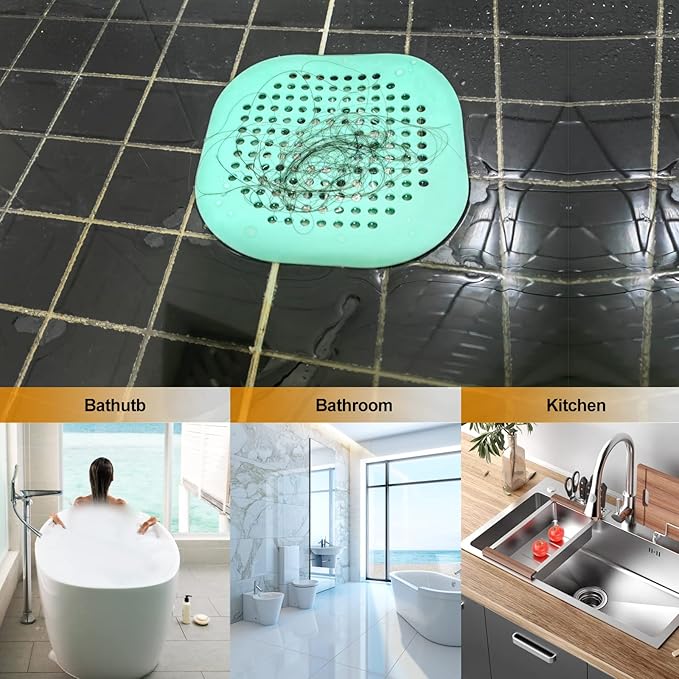 Hair Drain Catcher,Square Drain Cover for Shower Silicone Hair Stopper with Suction Cup,Easy to Install Suit for Bathroom,Bathtub,Kitchen 2 Pack (Green) - Image 6