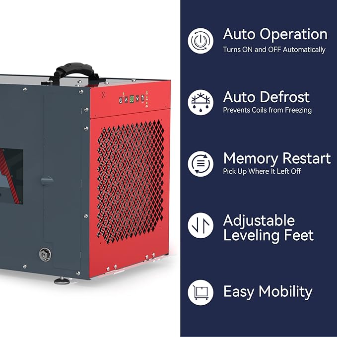 Abestorm 220 Pint Commercial Dehumidifier with Pump, Crawl Space Dehumidifier for Basement, Industry Water Damage Unit, Large Capacity, Auto Operation/Defrost, Memory Starting - Image 3