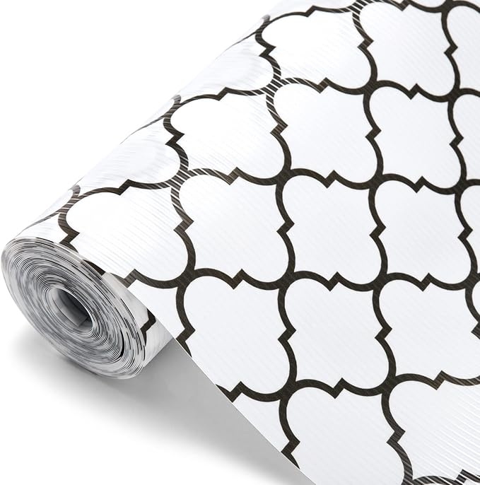 Glotoch Non Slip Shelf Liner 24 Inch Wide, Non Adhesive Drawer Liner, Waterproof Shelf Liners for Kitchen Cabinets/Refrigerator/Wire Shelving/Bathroom/Pantry-Heavy Duty, Durable, White Quatrefoil by GlotochExpress
