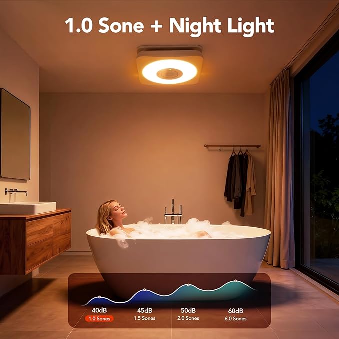 OREiN 3-in-1 Bathroom Exhaust Fan with Bluetooth Speaker & LED Light, 110/160 CFM Quiet Ventilation Fan, 1500LM, 2700K-6500K Adjustable, Night Light, Remote Control, 11.39" x 10.42" Ceiling Cut-Out - Image 9
