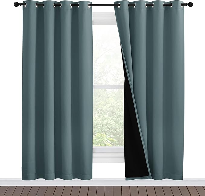 NICETOWN 100% Blackout Window Curtain Panels, Full Light Blocking Drapes with Black Liner for Nursery, 78-inch Drop Thermal Insulated Draperies (Greyish Blue, 2 Pieces, 55-inch Wide Per Panel) by NICETOWN