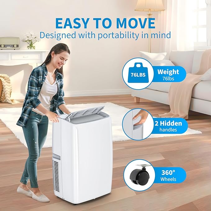 14K BTU Portable Air Conditioners, Cools up to 750 Sq. Ft 3-in-1 Movable AC for Room with Dehumidifier Fan Sleep Mode, 24H Timer, Remote Control, and Window Installation Kit Included - Image 7