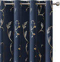 BUHUA Blackout Curtains Gold Foil Print Flower Vine Grommet Drapes, Room Darkening Thermal Insulated Curtains for Bedroom, Navy Blue, 52Wx96L, 2 Panels by BUHUA