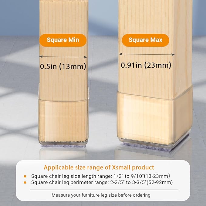 36Pcs Square Chair Leg Floor Protectors, High Elastic Felt Furniture Pads for Hardwood Floors, Silicone Floor Protectors for Chairs, Chair Leg Caps Covers Socks (Transparent, XSmall) - Image 4