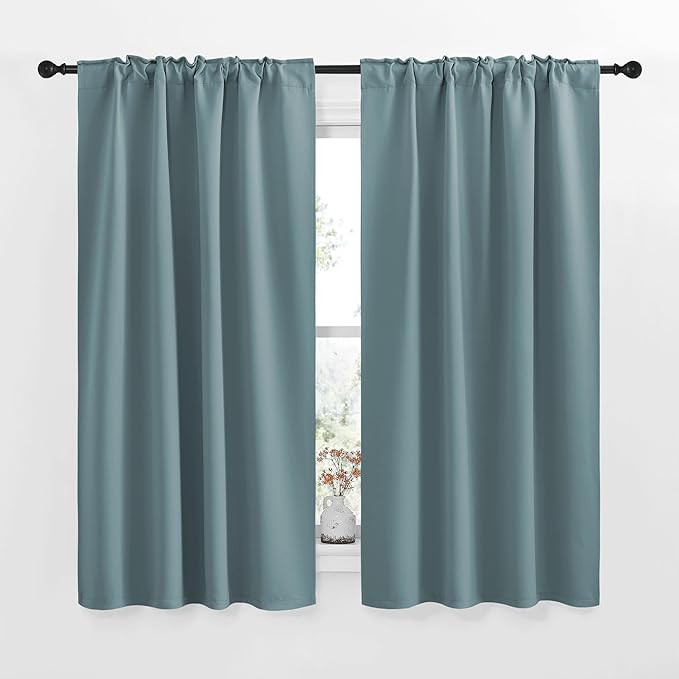 NICETOWN Window Treatment Curtains Room Darkening Drapes - (Greyish Blue Color) 42 Width X 50 Drop Each Panel, 2 Panels Set, Curtains and Draperies for Kitchen - Image 2