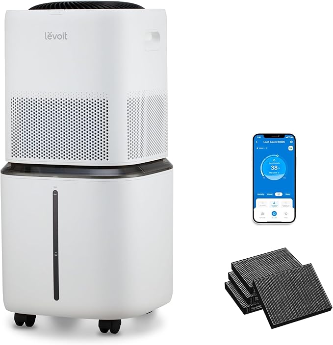LEVOIT Superior 6000S Smart Evaporative Humidifiers for Home Whole House up to 3000ft², 23L, Last 72-Hour, Premium Filter, Dry Mode, Wheels & Water Fill Hose, Foldable Storage, Sleep Mode, New Edition by Levoit