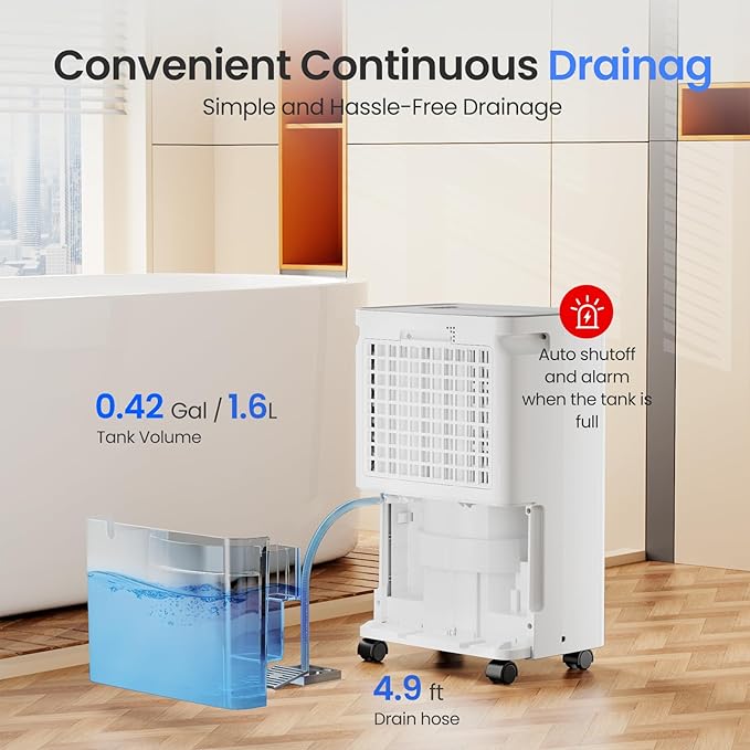 30 Pint Dehumidifier for Basement, Up to 1500-2000 Sq Ft, Smart App Control, Continuous Drain with Hose, Quiet Dehumidifier for Home & Office - Image 5
