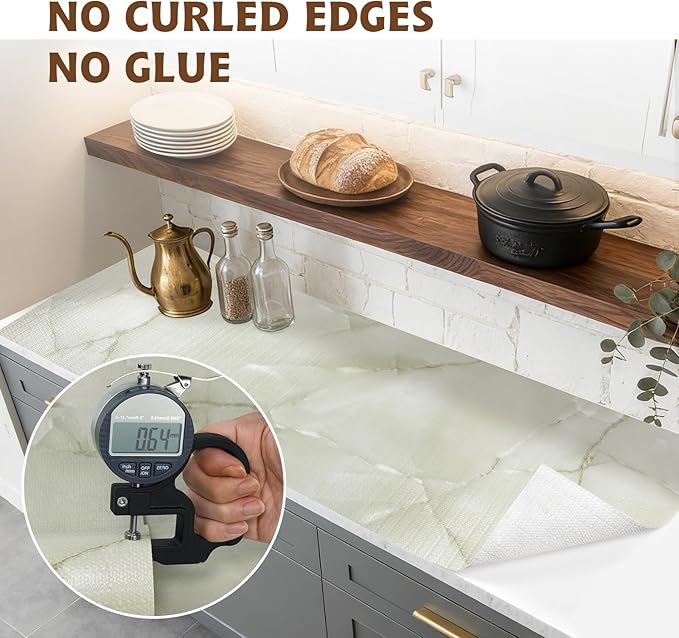 2-Layer Drawer and Shelf Liner for Kitchen Cabinet: 12in X 20Ft Non Slip Waterproof Shelf Paper Non Adhesive Refrigerator Liners Cyan Marble Easy Liners for Bathroom with Knife Tape Measure - Image 8