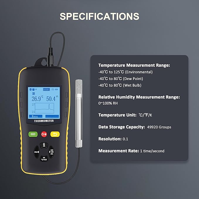 Tzone Temperature Humidity Data Logger USB Temp Recorder with Probe, Digital Dew Point Meter Wet Bulb Thermometer with Sound Alarm, Industrial RH Recording with Report for Lab HVAC Greenhouse Freezer - Image 5