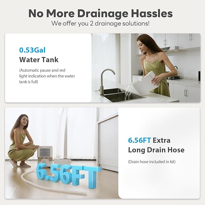 1500Sq.Ft Dehumidifier, 30Pint Dehumidifiers for Home, Quiet Dehumidifier for Bathroom, Basement, Bedroom and RV, with 6.56FT Drain Hose,0.66Gal Water Tank, 3-Color Humidity Light - Image 4