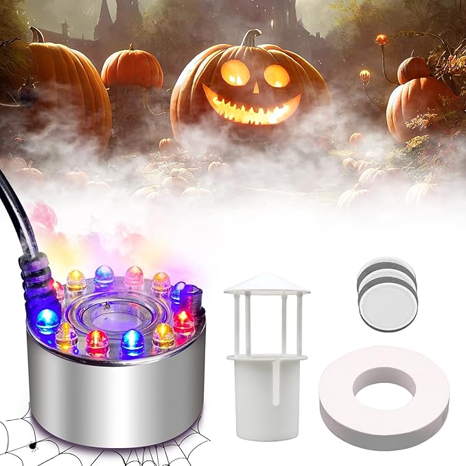 Halloween Mist Maker, Halloween LED Ultrasonic Mister Fogger with Light Witch Cauldron Diffuser Fog Machine Atomizer Bowl Terrarium High Output Humidifier Water Vaporizer with Splash Guard Float Disc - Image 8