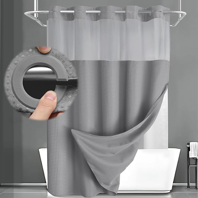 No Hook Shower Curtain and Liner Set,Grey Hotel Waffle Shower Curtain with Liner 75" L x 48" W by Unknown