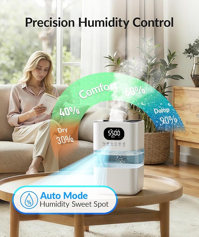 AreShark Humidifier Large Room, 2.2 Gal/8.5L Cool Warm Mist Air Humidifiers for Bedroom, 65H Runtime, Humidity Setting, Easy to Clean, Top Fill, 30dB Quiet, 550ft² Coverage, for Plants, Adults, Kids - Image 5