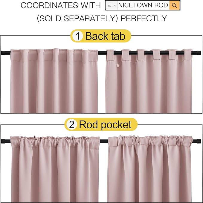 NICETOWN Window Treatment Blackout Curtains and Draperies - (Blush Pink Color) 42x40 inch, 2 Panels, Room Darkening Blackout Panel Drapes for Bedroom - Image 3