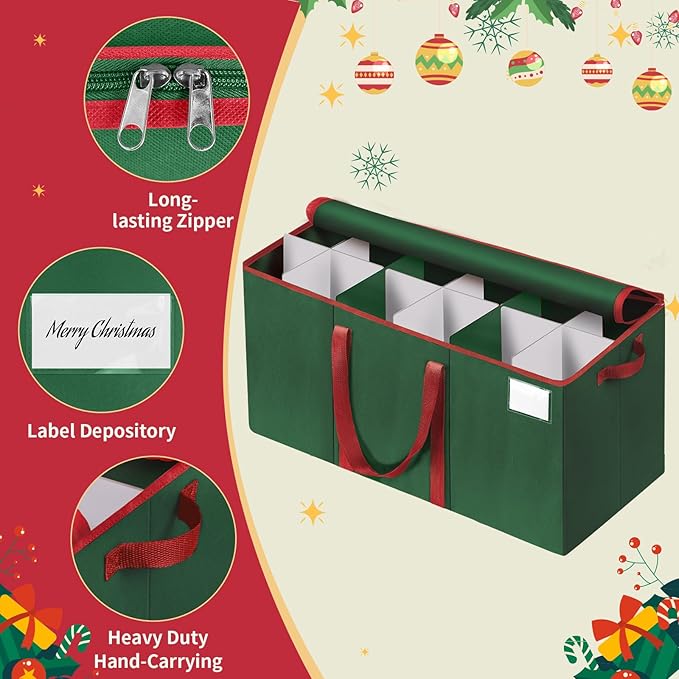 Nutcracker and Figurine Collectibles Storage Box， Large Ornament Storage Organizer Stores Up to 12 Holiday Figurines-Carolers, Santa Figure, or Nut Cracker Ornaments (Green/15 Inches) - Image 3