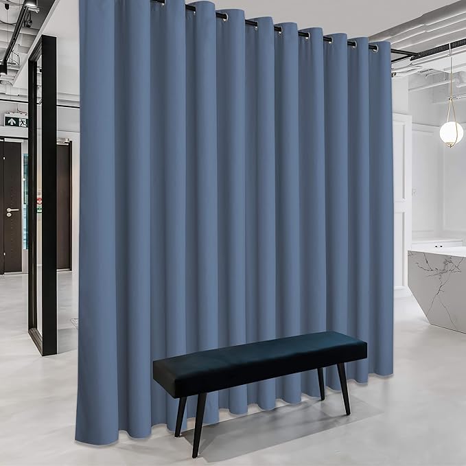 RYB HOME Extra Wide Curtain for Room Divider, Blackout Privacy Soundproof Curtains for Large Window Shared Bedroom Apartment Backdrop Home Theatre Backdrop, Stone Blue, 20ft Wide x 7ft Long by RYBHOME
