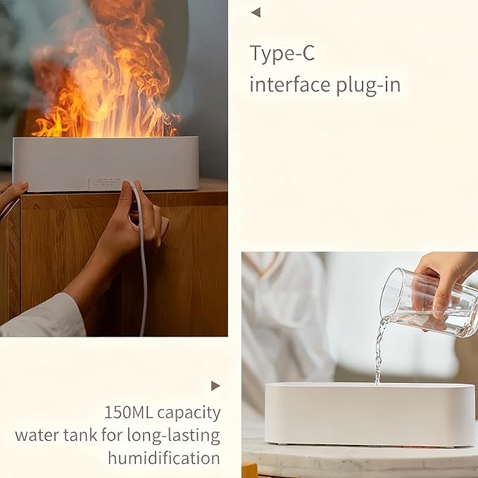 Essential Oil Diffuser, Fireplace Fire Flame Aromatherapy Diffuser, 150ml Ultrasonic Cool Mist Humidifier, Scent Aroma Diffuser with 7 Colors Light, Timer & Auto-Off for Home, Room (White) - Image 4