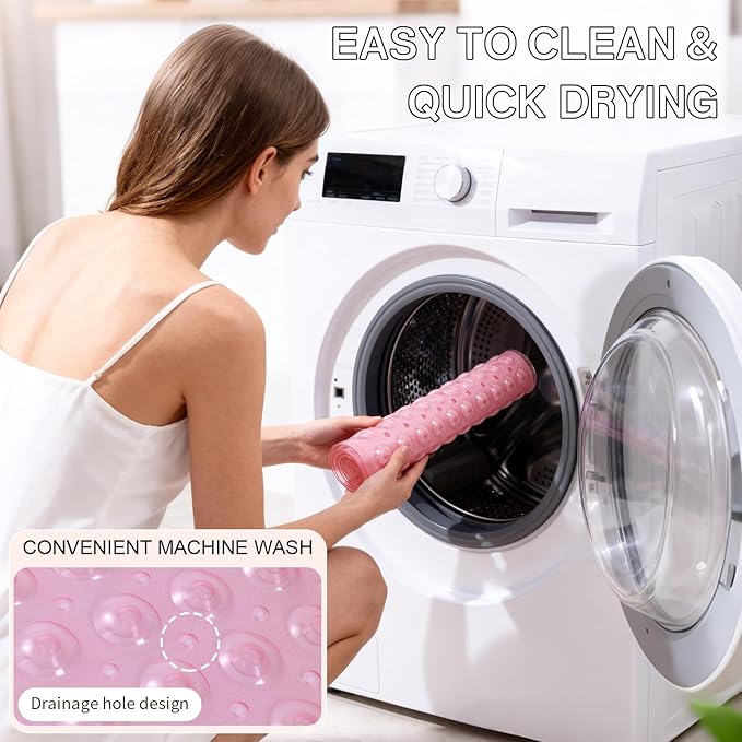 Anti-Slip Bathtub Shower mat, 27.5×14.5（Approximately 70×37cm） inch Soft Oversized Machine Washable Non-Slip Bathtub mat with Drainage Holes, Bathroom Floor Suction Cup.（1-Clear Pink） - Image 7