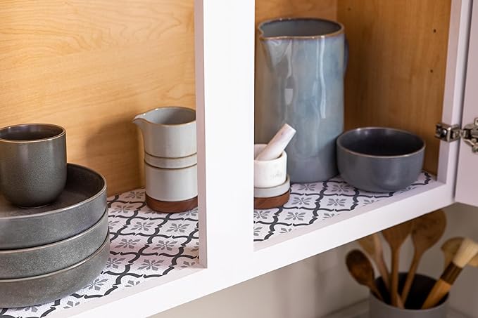 Smooth Top EasyLiner for Cabinets & Drawers - Easy to Install & Cut to Fit - Shelf Paper & Drawer Liner Non Adhesive - Non Slip Shelf Liner - 20in. x 6ft. - 6 Roll Project Pack - Gray Quatrefloral - Image 3