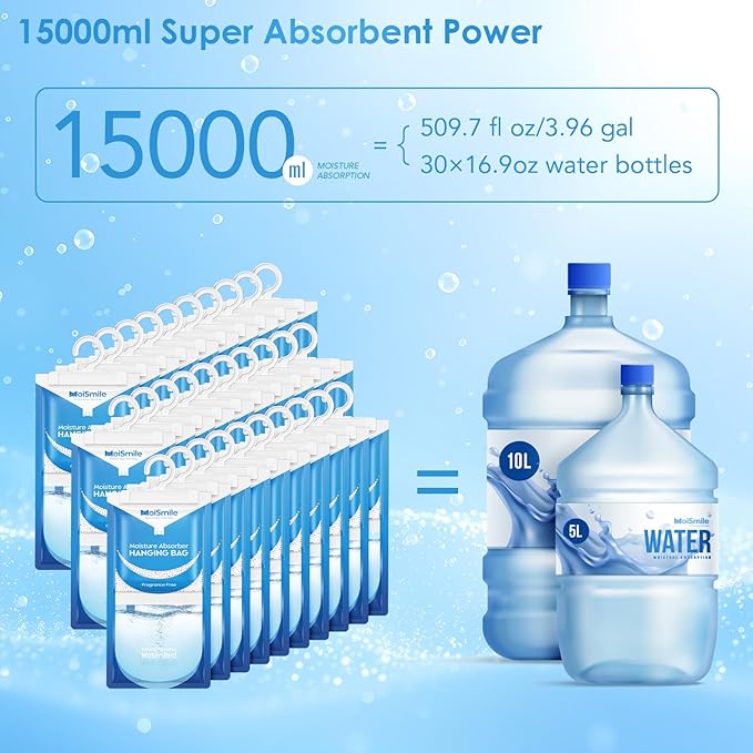 Moisture Absorbers 30 Pack Fragrance Free, Hanging Closet Dehumidifier Bags, Humidity Absorber, Compact Eliminates Odors Humidity Packs for Car, Bathroom, Bedroom, Basement, 9.8OZ - Image 4