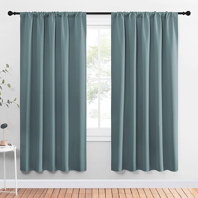 NICETOWN Greyish Blue Blackout Curtains Panels for Window, Thermal Insulated Rod Pocket Blackout Drapes/Draperies for Living Room (2 Panels, W52 x L72 inches) by NICETOWN