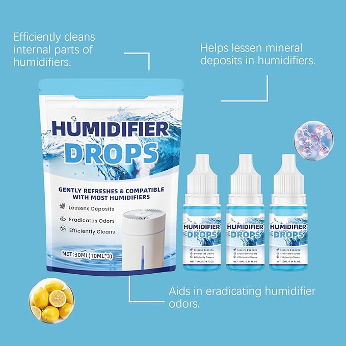 Humidifier Cleaner Drops, Slows Buildup & Scaling, Humidifier Solution for All Makes & Models, Cleans & Deodorizes Water, 3pcs - Image 2