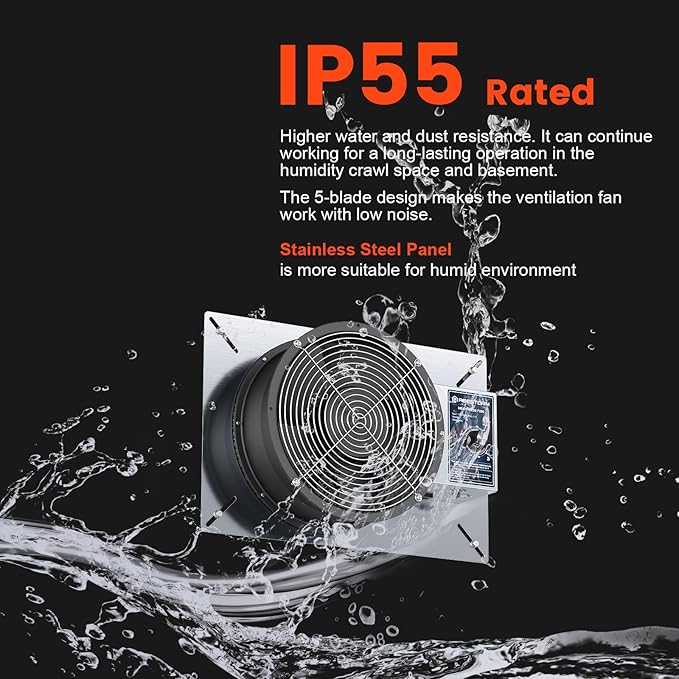 Abestorm 720CFM Crawlspace Ventilation Fans IP-55 Grade Basements Stainless Steel Vent Fan 10 inches Ventilator Fan with Freeze Protection Thermostat Dehumidistat for Crawlspace Attic Garage Exhaust - Image 4