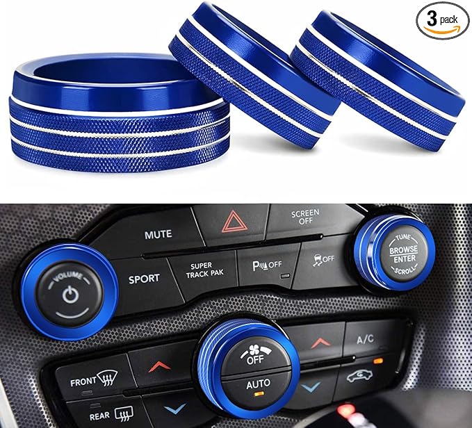 Auprite Climate Control Knob Covers for Challenger Accessories 2015-2023 2024, for Dodge Charger 2015-2023 2024, for Dodge Chrysler 300/300s 2015-2024,3Pcs Kit (Blue) by Auprite