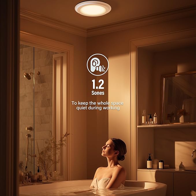 100CFM Round Bathroom Ventilation Fan: Quiet 1.2 Sones Ceiling Mount Exhaust Fan Combo with Integrated LED Light, 5CCT Selectable, Dimmable, Wet Rated, ETL Certified - Image 8