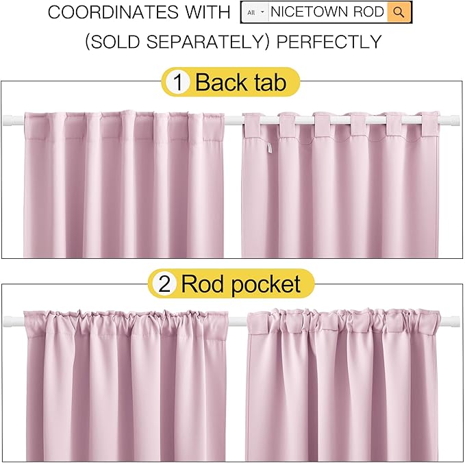 NICETOWN Blackout Curtain Panels for Living Room - (Baby Pink Color) 34x48 inch, 2 Panels Set, Room Darkening Blackout Drapes for Window - Image 3