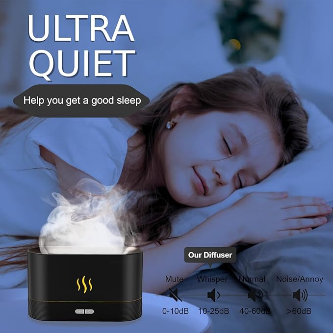 Essential Oil Diffuser, Flame Air Humidifier with Fire Led Light - 2 Rightness, 180mL Capacity (8 Hours), Auto-Off Protection Air Diffuser for Home Bedroom Office Gifts(Black) - Image 5