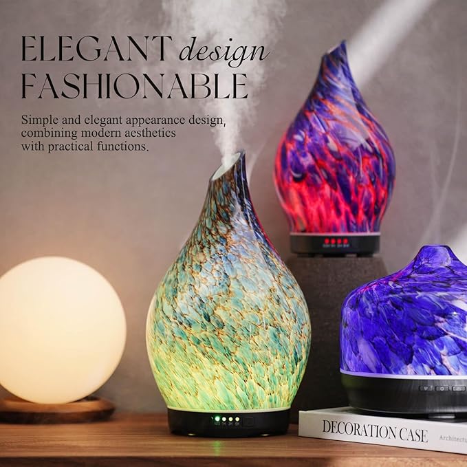 Porseme 280ml Essential Oil Diffuser Glass Color Changing Aroma Air Diffusers Aromatherapy Ultrasonic Cool Mist Humidifier 7 Running Hours Waterless Auto-Off for Sleeping, Yoga, Office (Deep Blue) - Image 4