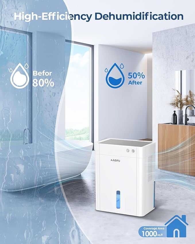 Dehumidifier for Home, 135 OZ Water Tank (1100 sq.ft), Quiet Dehumidifier for Bathroom Bedroom RV Closet with Timer Setting, Auto Shut Off, 7 Colors LED Light, Sleep Mode, White (Beige) - Image 2