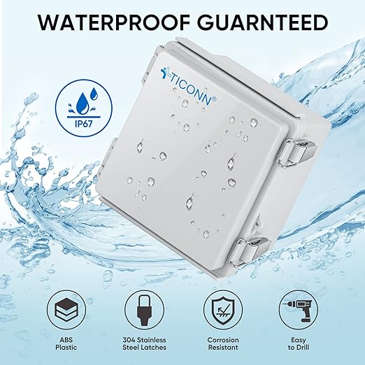 TICONN Waterproof Electrical Junction Box IP67 ABS Plastic Enclosure with Hinged Cover with Mounting Plate, Wall Brackets, Cable Glands (Off-White, 5.9"x5.9"x3.5") - Image 2