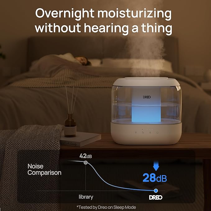 Dreo Humidifiers for Bedroom, 4L Top Fill for Large Room, 36H Runtime, 28 dB Quiet Supersized Cool Mist Air Humidifier for Baby Nursery, Plants, Indoor, Night Light, Easy to Clean & Fill, White - Image 7