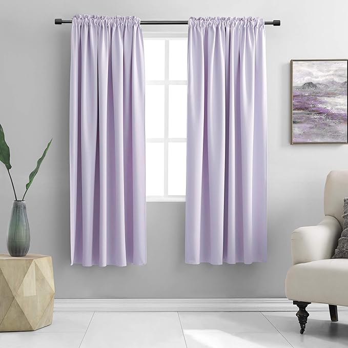 DONREN Violet Light Purple Curtains Room Darkening for Bedroom - Rod Pocket Blackout Solid Curtains for Dining Room(42 W x 72 L 2 Panels) by DONREN