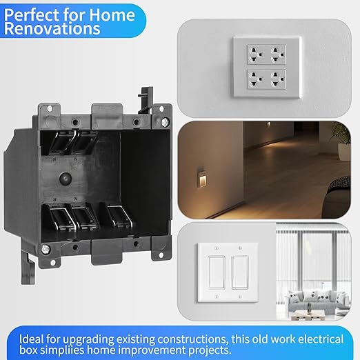 Black 2-Gang Old Work Outlet Box, 25 Cubic Inch. Capacity – 4-1/3" Length x 4-1/6" Width x 2-5/6" Depth, PVC Construction Electrical Junction Black Box, ETL Certified (2 Pack) - Image 3