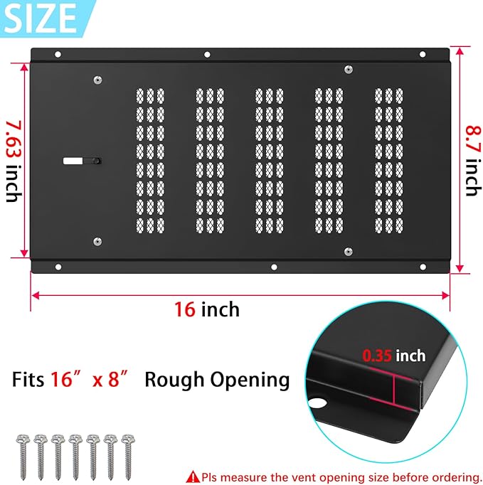 Crawl Space Vent Cover,Foundation Vent Cover with Damper and Screen for Foundation Garage Attic Home Improvement,16”x8.7”Outdoor Foundation Air Wall Vent Reduce Moisture,Fit 16"x8"Rough Opening,Black - Image 2