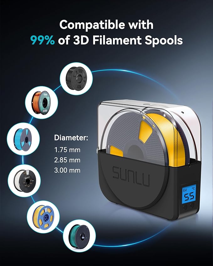 SUNLU PLA Meta 3D Printer Filament and SUNLU Filament Dryer Box for 3D Printer Filament, Keep Filament Dry During 3D Printing, Filament Holder, Storage Box, Black - Image 9