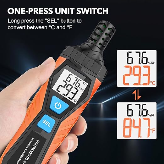 Temperature Humidity Meter, High Precision Thermometer Hygrometer with Ambient, Dew Point, Wet Bulb Thermometer, Dual Display Temperature & Humidity with LCD Backlight, TH10 - Image 5