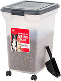IRIS USA Dog Food Storage Container 58 lbs, Attachable Wheels, & Included Scoop, for Dog Cat Birds and other Pets, Food Storage Bin, Keep Fresh, Easy Mobility, BPA Free - Made in the USA, Dark Gray by IRISUSA