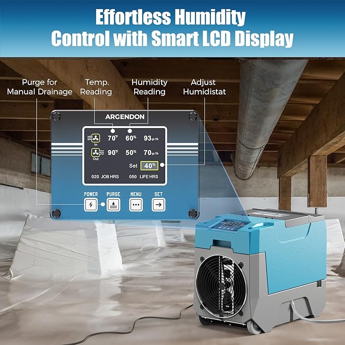 ARGENDON 180 PPD Commercial Dehumidifiers, Crawl Space Dehumidifier with Pump, Auto Defrost, Memory Starting for Home/Industry Use, Water Damage Restore, Garage, Basement, Limited 5-Year Warranty - Image 8