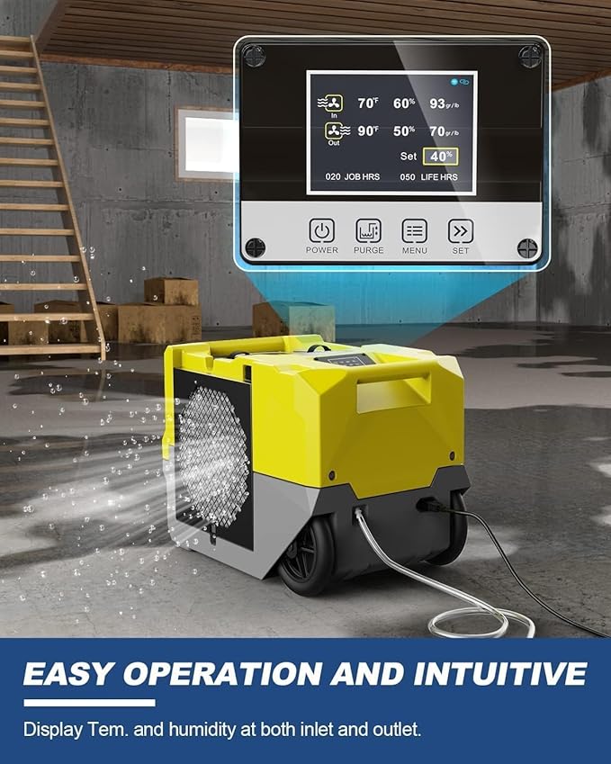 ALORAIR 264 PPD LGR Commercial Dehumidifier High Performance Industrial Dehumidifier with Pump, Compact, Portable Industrial dehumidifier for Water Damage Restoration, Yellow - Image 4