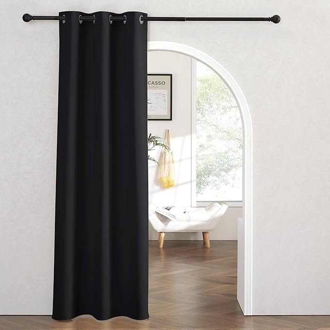 RYB Home Blackout Curtains Thermal Insulating Privacy Temporary Door Curtains for Bedroom Closet Doorway Accordion Door Interior Living Room Kids Nursery Dining, Wide 60 x Long 90 inch, Black by RYBHOME
