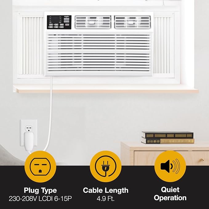 Whirlpool 18,000 BTU Window Air Conditioner with Dehumidifier, 230V, Window AC for Large Rooms up to 1000 Sq. Ft., Bedroom, Living Room, Apartment, with Remote, 3 Speeds, and 24H Timer, White - Image 6